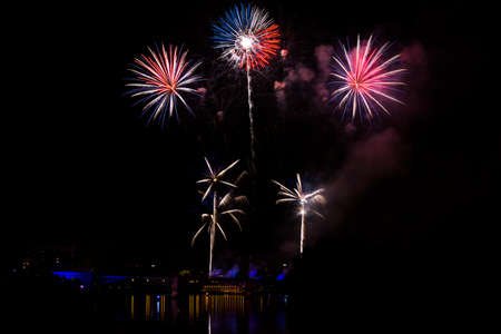 rehearsal of celebration in river Senna in Paris Franceの写真素材