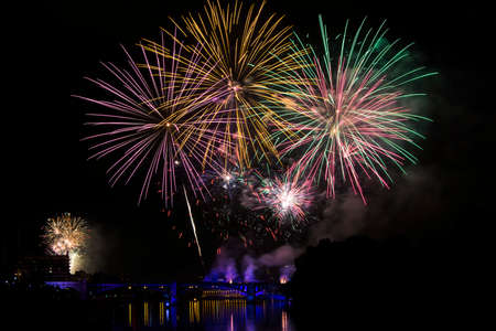 rehearsal of celebration in river Senna in Paris Franceの写真素材