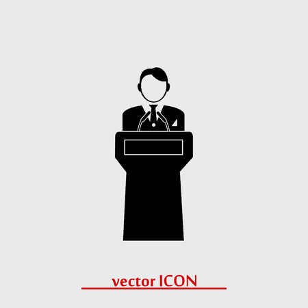 Speaker stands behind the podium, vector best flat iconのイラスト素材