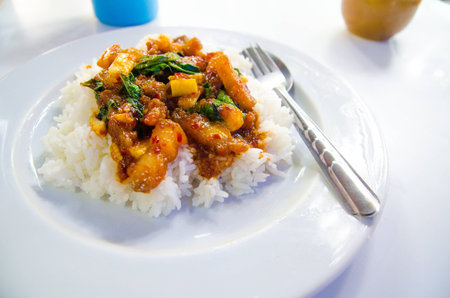 Thai food,Santed pork with chili の写真素材