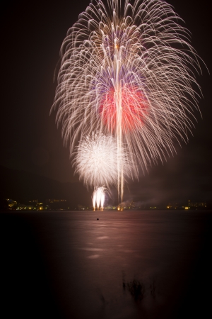 big fireworks at lakesideの写真素材