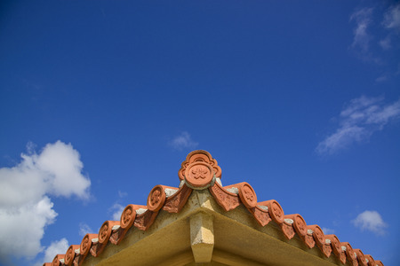Okinawa Tile and Blue Skyの写真素材