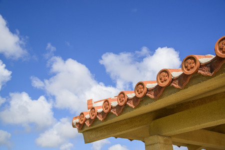 Okinawa Tile and Blue Skyの写真素材