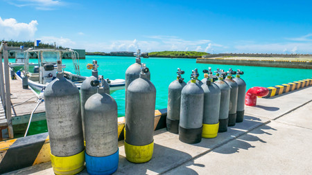 scuba diving tanksの写真素材