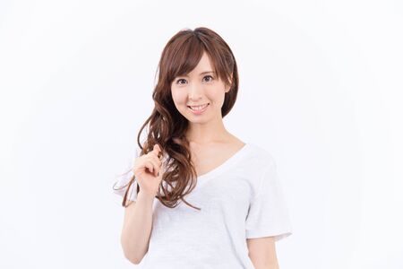 young japanese woman smilingの写真素材
