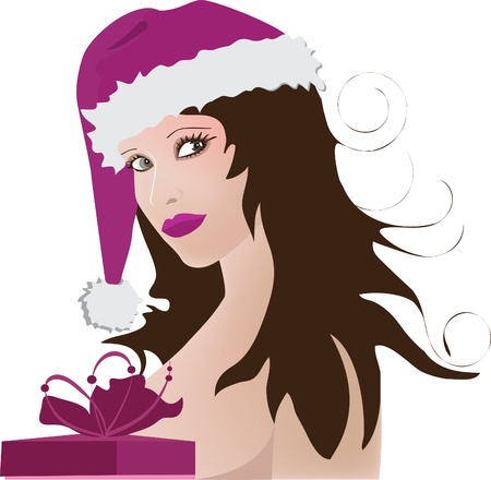 Girl wearing santa claus clothes.のイラスト素材