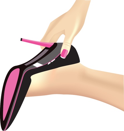 Girl putting on shoes.のイラスト素材