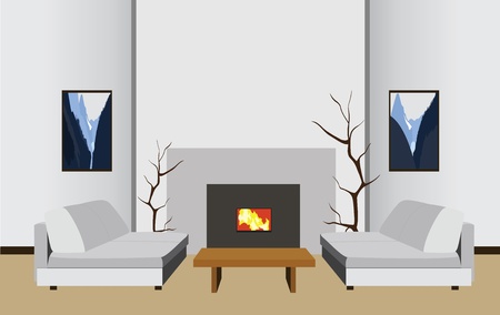 interior room with fireplace, vector illustrationのイラスト素材