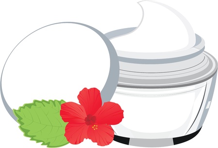 vector jar with cream, hibiscus and  leafのイラスト素材