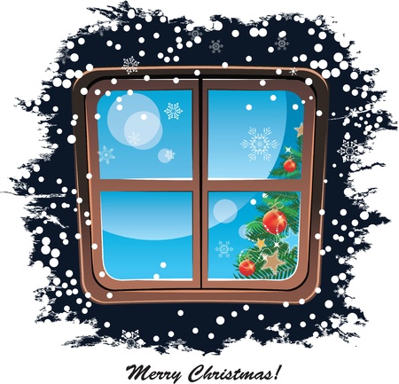 Window, snowy night, Christmas backgroundのイラスト素材
