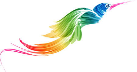 Abstract stylized multicolored flying bird on a white backgroundのイラスト素材