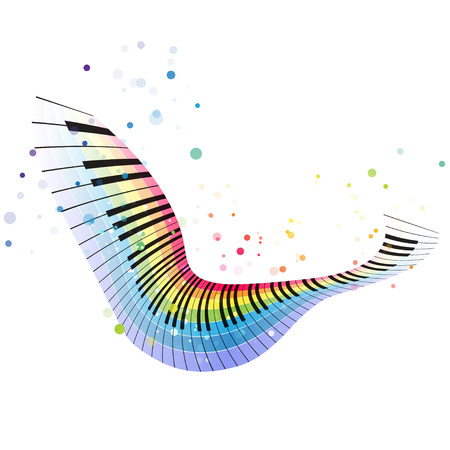 Rainbow piano, colorful music design on a white background, flying objectのイラスト素材