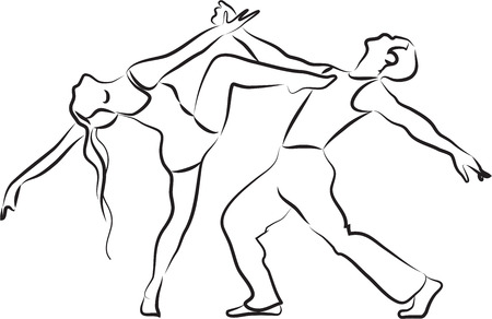 Dancers silhouette, contemporary dance couple outline on a white backgroundのイラスト素材