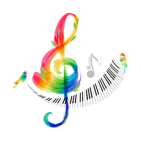 Music design, treble clef and piano keyboard on white backgroundのイラスト素材