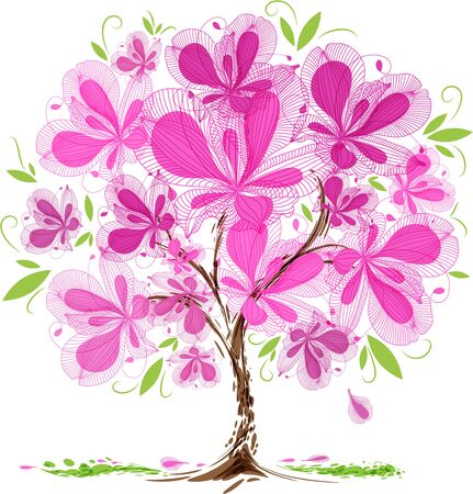 Blooming tree design on white backgroundのイラスト素材
