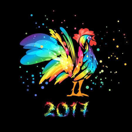 Rooster art on black background, year of rooster 2017のイラスト素材