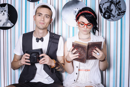 youth of hipsters have fun in vintage styleの写真素材