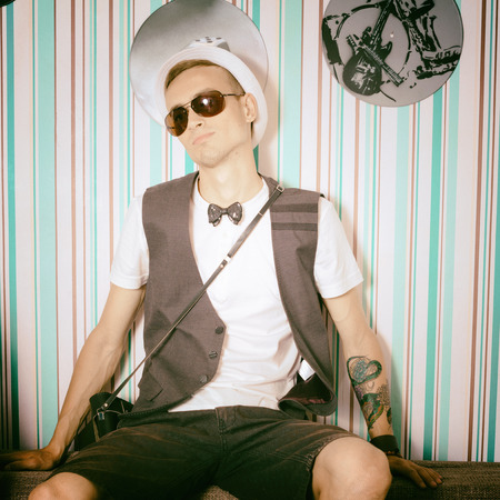 guy young hipster have fun house leisureの写真素材