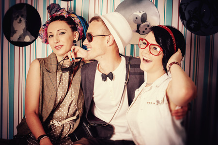 company of young hipsters have fun has good time house leisureの写真素材