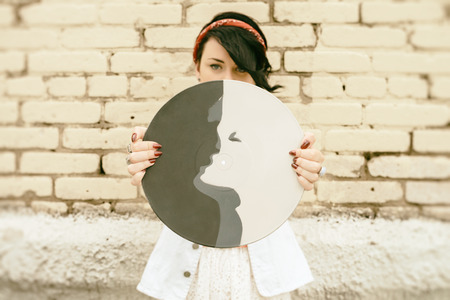 portrait of young active girl of the hipster outdoorsの写真素材