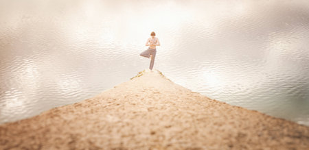 guy practices asanas on yoga in harmony with the natureの写真素材