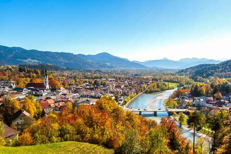 View over Bad Toelz, Isar Valley, Germanyの写真素材