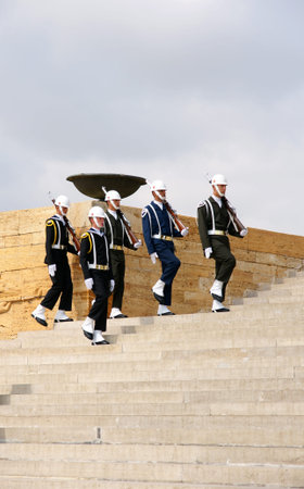 Members of the military history club wear historical uniform during historical reenactment of WWII in Kiev, Ukraine.のeditorial素材