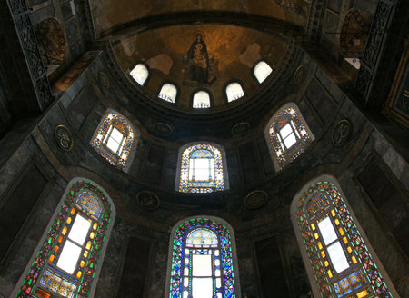 Interior of Hagia Sophia in Istanbul, Turkey. Hagia Sophia is a Greek Orthodox patriarchal basilica (church), later an imperial mosque, and now a museum.のeditorial素材