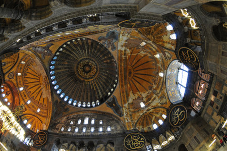 Interior of Hagia Sophia in Istanbul, Turkey. Hagia Sophia is an Orthodox Christian patriarchal basilica (church), later a mosque, and now a museum.のeditorial素材