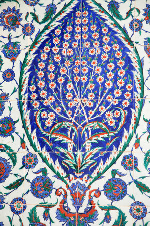 Detail of a traditional moroccan glazed tile wall.のeditorial素材