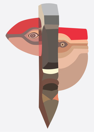 Abstract man's face Egyptian pharaoh mask illustration totem pole flat design low poly style indigenous peoples of South America African tribal totem isolated white background.のイラスト素材