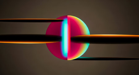 Sleek futuristic sphere sliced by luminous lines, radiating pink, cyan, and orange hues â perfect for sci-fi, tech branding, or modern digital art with minimalist energy.の素材