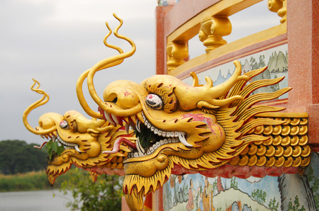 KANCHANABURI, THAILAND - January 11, 2015: Dragon decoration of the Wat Thavorn Wararamのeditorial素材