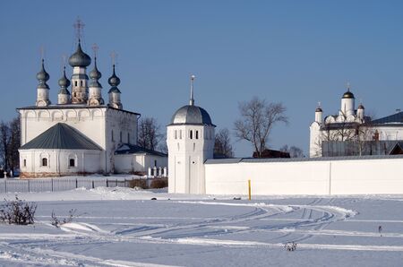 SUZDAL, RUSSIA - February 21, 2015: The Convent of the Intercession and Saints Peter and Paul Church in winter dayのeditorial素材