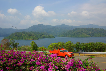 SURAT THANI, THAILAND - January 19, 2014: Ratchaprapha Dam in Khao Sok National Parkのeditorial素材