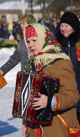 SUZDAL, RUSSIA - February 21, 2015: Shrovetide - the celebration and folk festival, Suzdal. Maslenitsa or Pancake Week is the ancient Slavic Holidayのeditorial素材