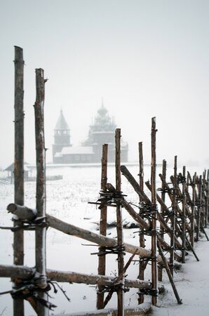 KARELIA, KIZHI, RUSSIA - January, 2016: North Russian wooden architecture - open-air museum Kizhi, Kareliaのeditorial素材