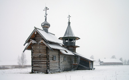 KARELIA, KIZHI, RUSSIA - January, 2016: North Russian wooden architecture - open-air museum Kizhi, Kareliaのeditorial素材