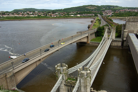 CONWY, WALES - JUNE, 2013: View on Conwy Castle. The castle is a major landmark in Wales and attracts thousands of tourists each yearのeditorial素材