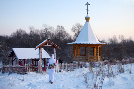 KARELIA, RUSSIA - January, 2016:  Chapel with a source named "Tsaritsyn key" in Kareliaのeditorial素材