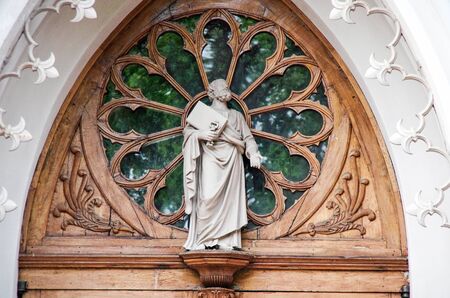 PETERGOF, RUSSIA - August, 2017: Gothic Chapel in Peterhof or Church of  Saint Alexander Nevsky. Sculptures adorning the facade of the buildingのeditorial素材