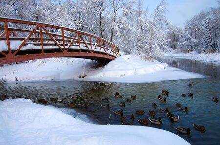 Winter landscape with river Yauza in Moscowのeditorial素材