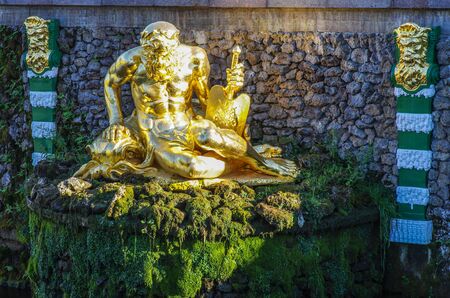 PETERHOF, RUSSIA - August 2017: Sculpture of the ancient Greek heroes in the design of the Fountain Samson tearing the lion's mouthのeditorial素材