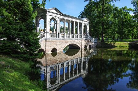TSARSKOE SELO, ST. PETERSBURG, RUSSIA - August, 2017: Marble bridge in Catherine parkのeditorial素材