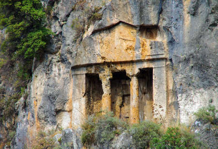 Ancient Lycian Rock tombs in Fethiye, Turkeyのeditorial素材