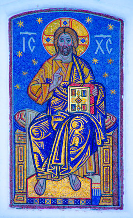 SERPUKHOV, RUSSIA - February, 2019:  Icon on the wall of the Vysotsky Monastery
