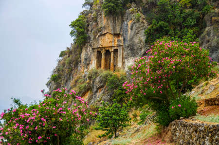 Ancient Lycian Rock tombs in Fethiye, Turkeyのeditorial素材