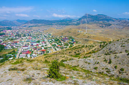 SUDAK, CRIMEA - August, 2019: City view from the hillのeditorial素材