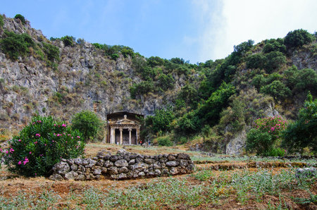 Ancient Lycian Rock tombs in Fethiye, Turkey
