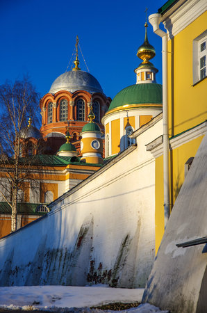 Khotkovo, Russia - February, 2020: Pokrovsky Khotkov monastery in winter day